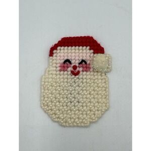 Santa Claus Face Plastic Canvas Magnet Yarn Christmas PearlsComplete Vintage